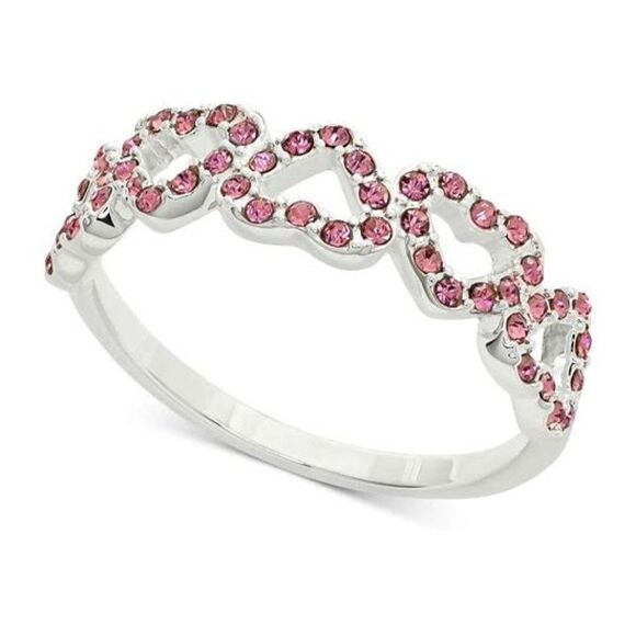 Womens CHARTER CLUB Adorable Pink Hearts W/Mini Rhinestones Ring Size 6 - Picture 2 of 2